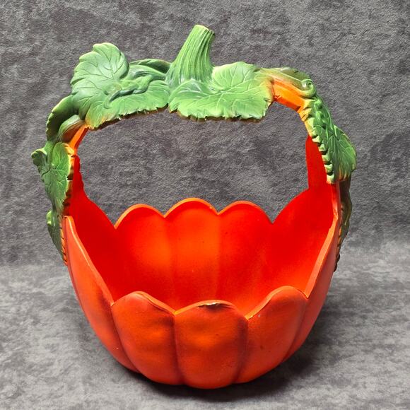 Orange & Green Ceramic Pumpkin Leaves Candy Dish Halloween Home Decor Display - Picture 10 of 10